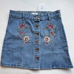 SOLD Ava. button up embroidered jean skirt - NWT